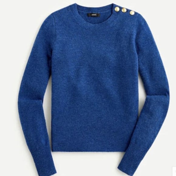 J. Crew Sweaters - J.Crew Crewneck Sweater With Shoulder Buttons Wool Blend Port Blue Size M